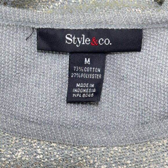 STYLE & CO Women’s Top Cotton Blend Sweatshirt Metallic Gray Long Sleeve Size M - Picture 5 of 7